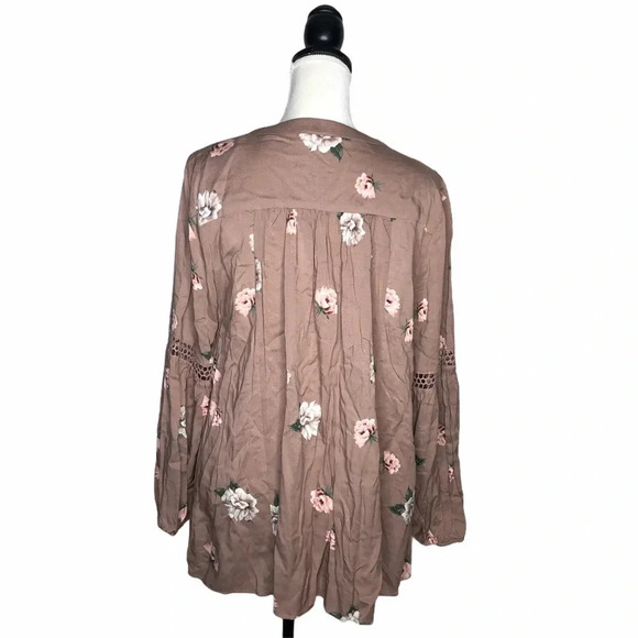TORRID Beige Twill Eyelet Floral Print Popover Boho Peasant Blouse Size 0 - Picture 5 of 10